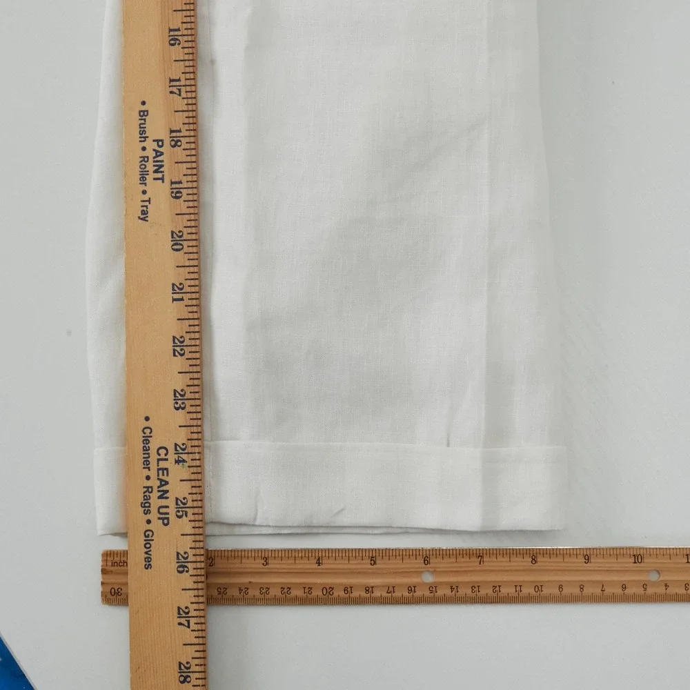 Ben Silver Charleston Mens 42 Dress Pants White Pleated Cuffed High Rise Linen